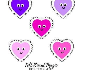 Five Valentines Hearts PDF Template (Print Cut Use) Felt Board Set Counting Puppets