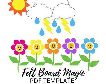 Five Little Flowers PDF Template (Print Cut Laminate Use) Felt Board Set Counting Puppets