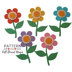 Five Little Flowers Felt Board Set PDF SVG Pattern -  Easy Step by Step  No Sew  Preschool Song Quiet Book Counting 5 Gardens Earth Colors