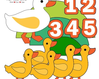 Five Little Ducks PDF Template (Print Cut Use) Felt Board Set Counting Numbers Puppets Printable