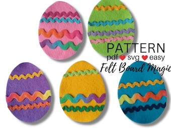 Five Little Easter Eggs Felt Board Set PDF SVG Pattern Easter No Sew Preschool Song Quiet Book Counting Colors and Patterns