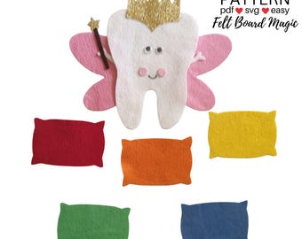 Hide and Seek Tooth Fairy Felt Board Set Pattern PDF SVG Cutting Files, Learning about Colours Flannel Board