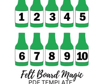 Ten Green Bottles PDF Template (Print Cut Laminate Use) Felt Board Set Counting Numbers Puppets Printable
