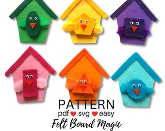 A House for Birdie PDF Pattern Felt Board Set Colors, SVG Cutting Files Flannel Board Shapes, Colours