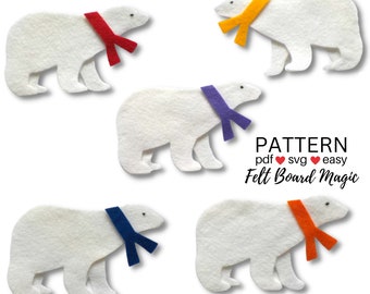 Five Little Polar Bears Felt Story PDF SVG Pattern, Attività di apprendimento prescolare, Biblioteca Story Time Resource, Tema degli animali polari