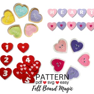 Valentine&#39;s Day Felt Board Pattern Bundle SVG Cutting Files, PDF Pattern, Counting, Hearts, Songs, Holiday, Flannel Board, Library ECE