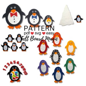 Penguin Felt Story Board PDF Pattern Bundle, Flannel Board Pattern, Colors Sizes and Counting Preschool Activity, Library Storytime Resource