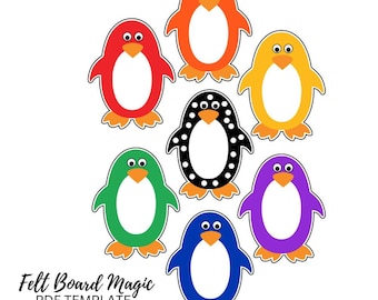 Pippa's Penguins PDF Template (Print Cut Use) Felt Board Set Colours Puppets Printable