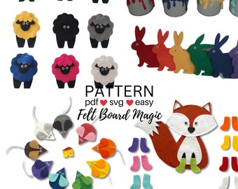 Zestaw wzorów Colors 2 Felt Set Bundle PDF i pliki do cięcia SVG, wzór flanelowej tablicy, zajęcia przedszkolne Colors, zasoby do opowieści bibliotecznych