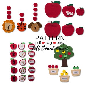Apple Harvest 1 Felt Set Pattern Bundle PDF, SVG Cutting File Flannel Board Pattern, Colours, Size, Preschool , Library Storytime Resource
