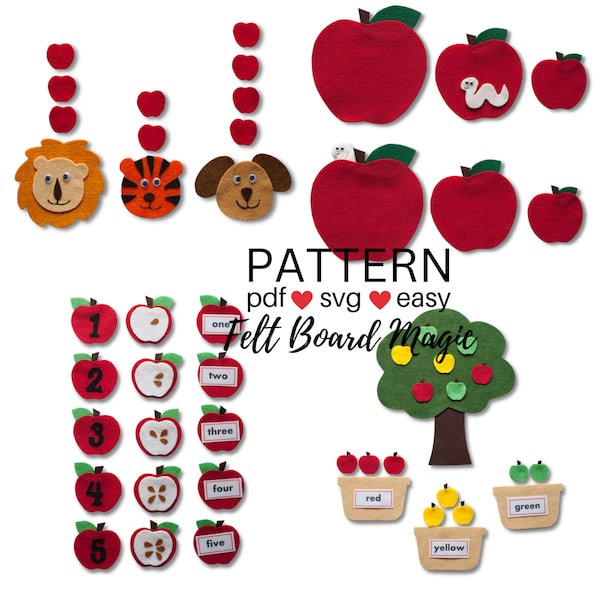 Apple Harvest 1 Felt Set Pattern Bundle PDF, SVG Cutting File Flannel Board Pattern, Colours, Size, Preschool , Library Storytime Resource