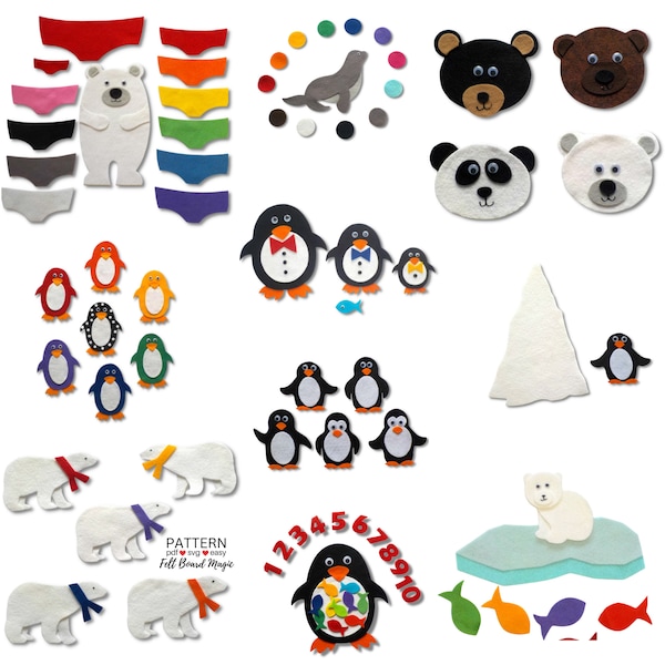 Penguins and Polar Bears Felt Story Board Pattern Bundle, Winter Theme Story Time Resource, Preschool Learning Activity, Flannel Board Sets