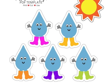 Five Little Raindrops PDF Template (Print Cut Use) Felt Board Set Counting Puppets Printable