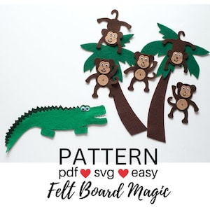 Five Cheeky Monkeys PDF SVG Felt Board Pattern Flannel Board Song
