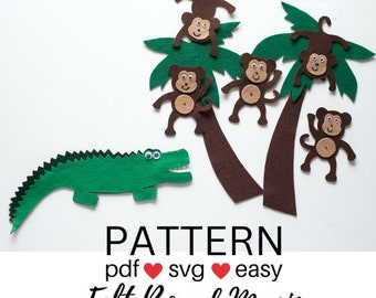 Five Cheeky Monkeys PDF SVG Felt Board Pattern Flannel Board Song