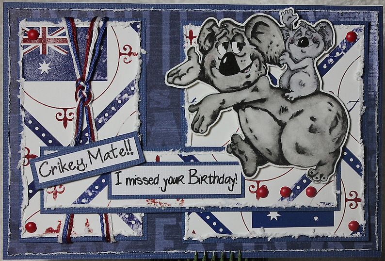 Happy Belated Birthday Masculine Manly Koala Unique Man Boy Australia Aussie Handmade Unusual One of a Kind Greeting Card
