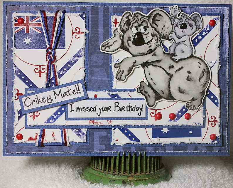Happy Belated Birthday Masculine Manly Koala Unique Man Boy Australia Aussie Handmade Unusual One of a Kind Greeting Card