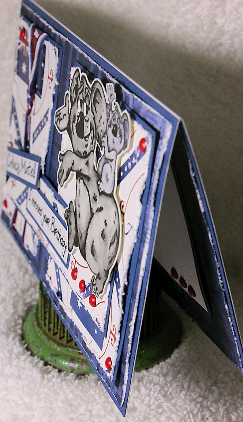 Happy Belated Birthday Masculine Manly Koala Unique Man Boy Australia Aussie Handmade Unusual One of a Kind Greeting Card