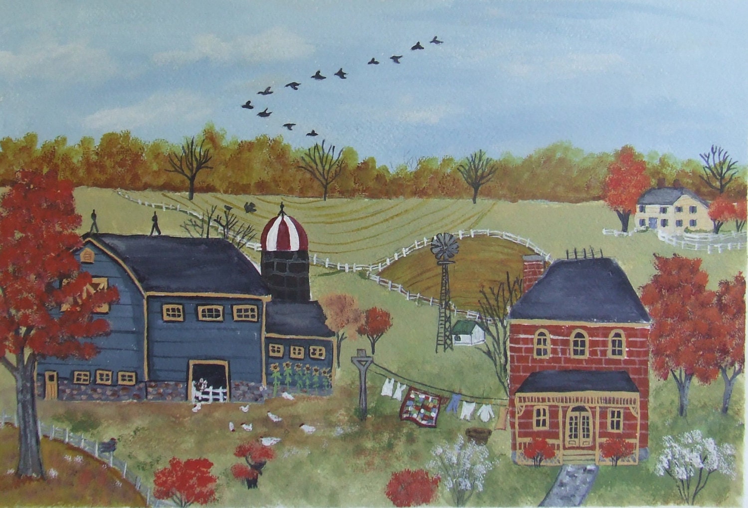Americana Folkart Acrylic Painting of a Farmstead . Etsy