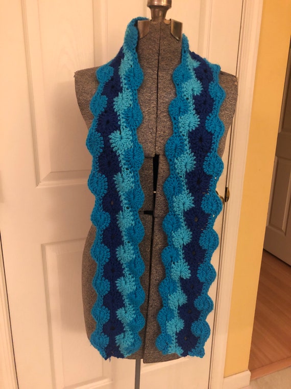 Women’s vintage handmade crocheted blue hues scarf
