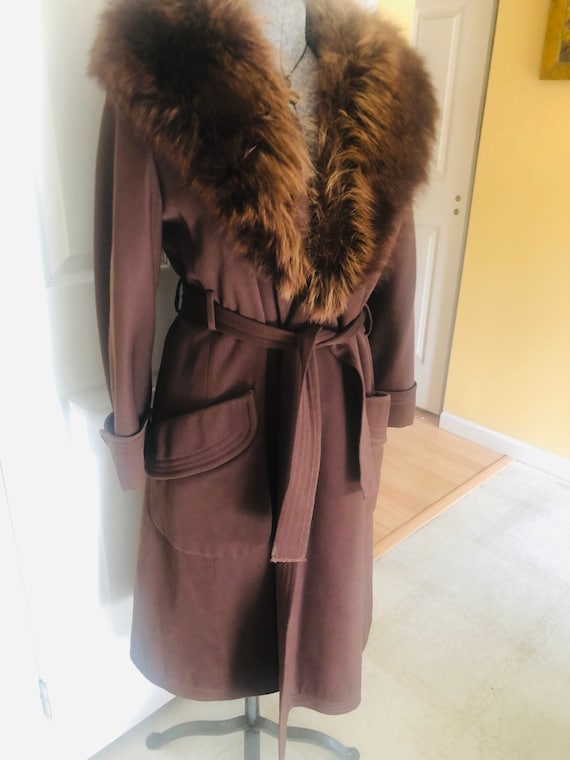 70s Nan Duskin of Philadelphia brown fur belted c… - image 1