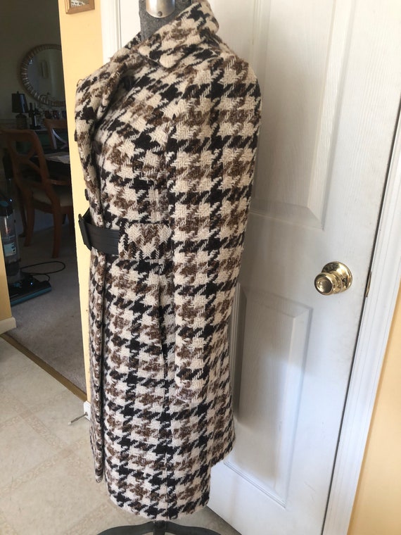 Vintage belted brown check coat. M - image 4