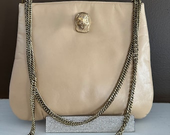 Vintage Ruth Saltz panther head Ivory leather chain purse