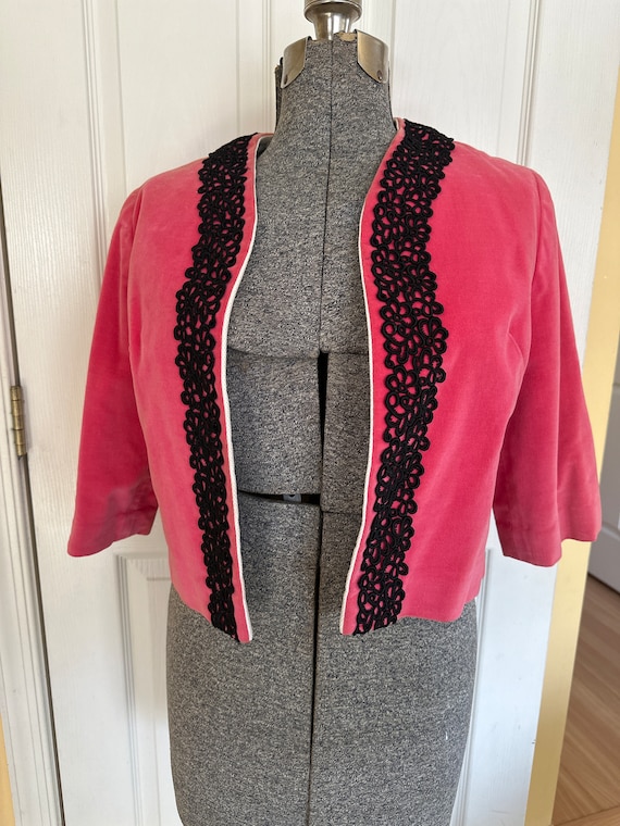 Vintage pink and black velvet bolero jacket