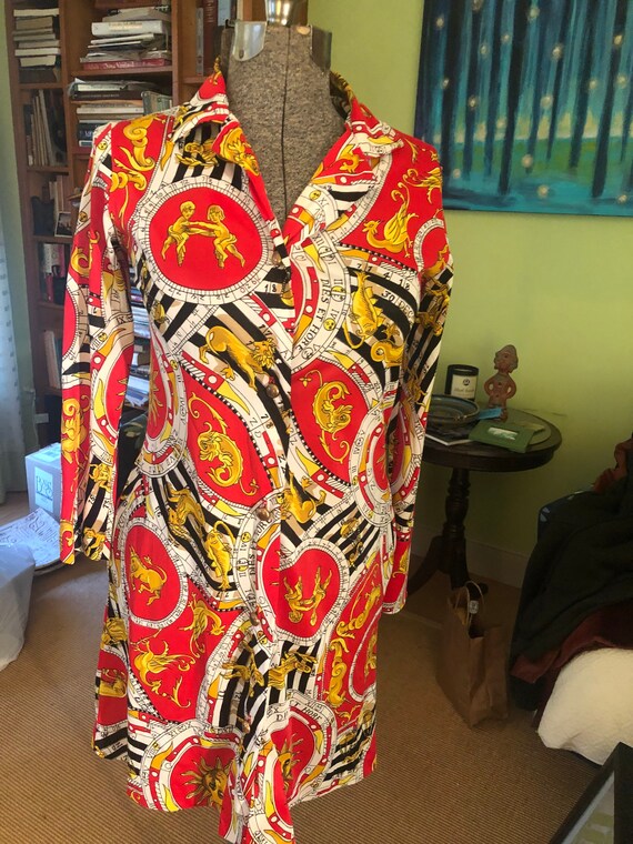 Vintage 70s 1970s Zodiac Sign Print dress XS-S