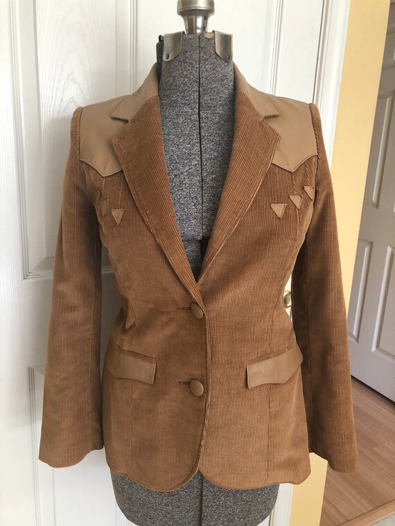 Vintage 70s brown corduroy leather blazer Sz 10