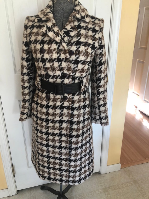 Vintage belted brown check coat. M - image 1