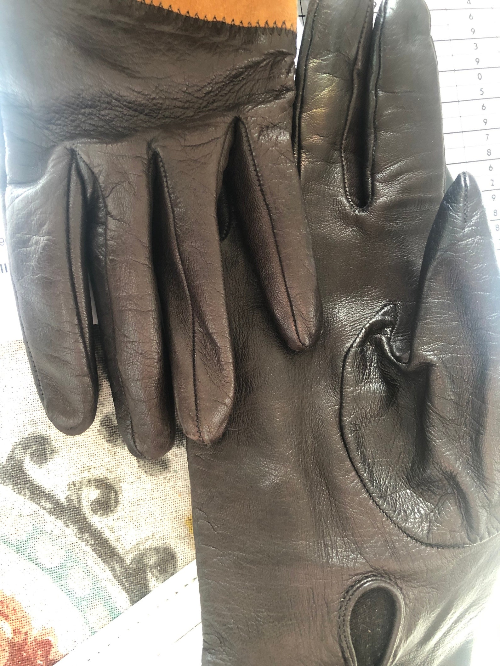 Prada leather patchwork gloves. Sz 6.5 Etsy
