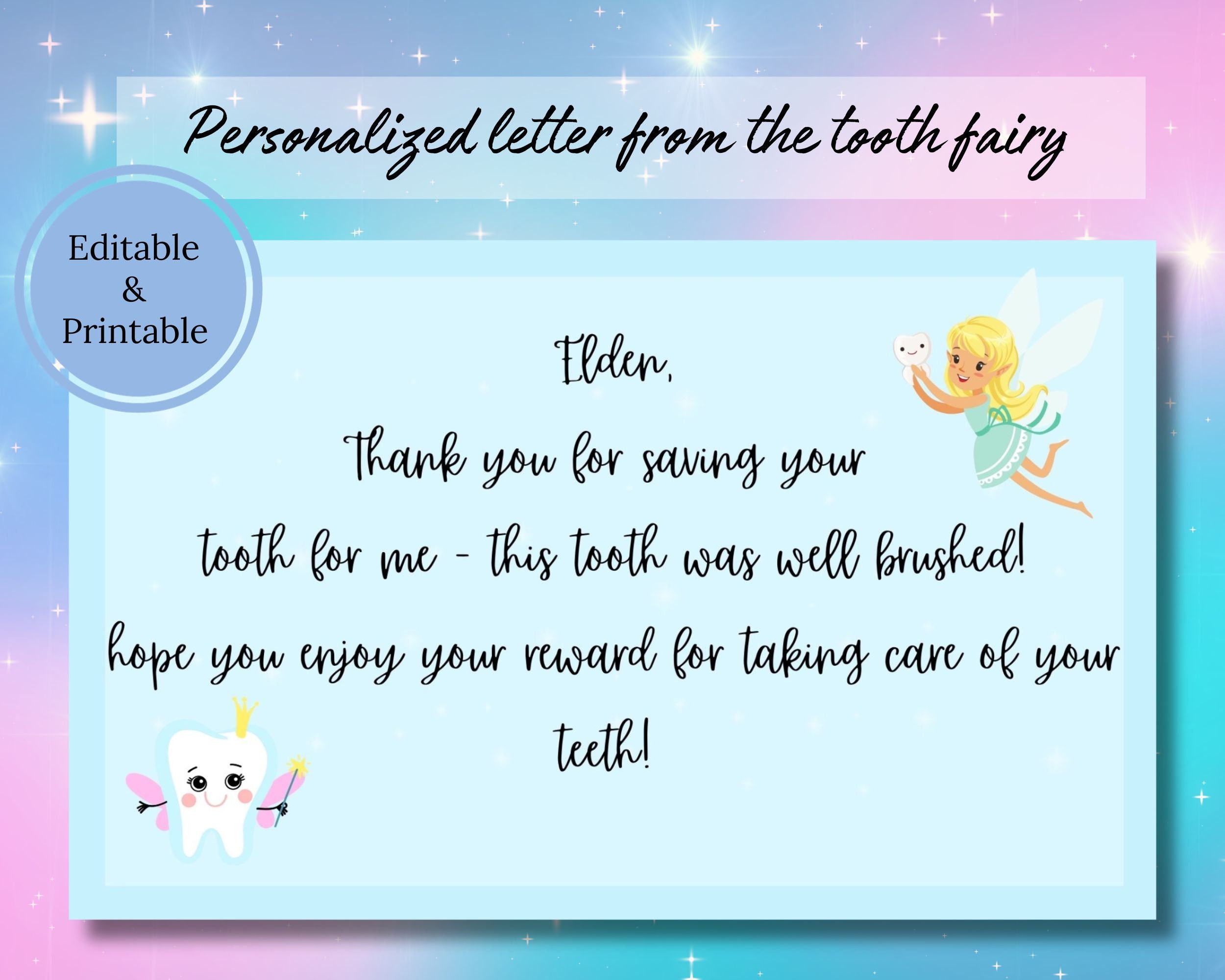 Tooth Fairy Letter Tooth Certificate Tooth Box Tooth Fairy Etsy