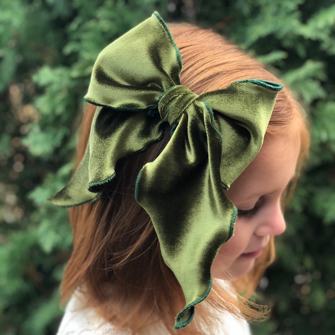 Olive Green Big Velvet Bow Olive Hair Bow Green Velvet Hair Etsy