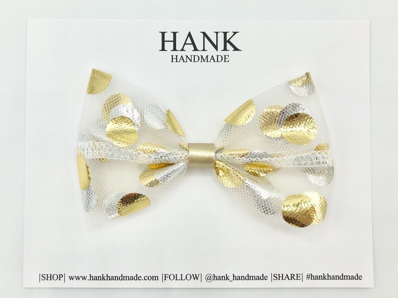 Metallic Gold Hair Bow or Headband Bow for Baby Toddler Girls Medium Hair Bows Newborn Headband Bows Polka Dot Hair Bow