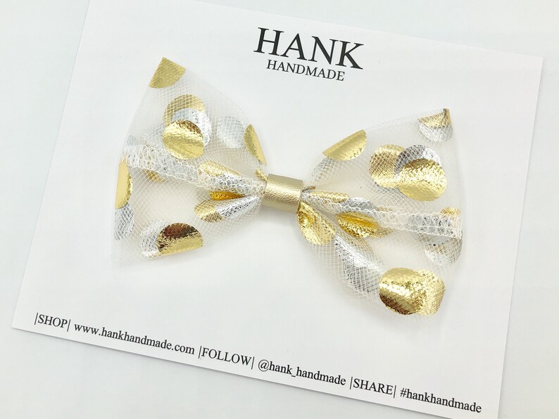 Metallic Gold Hair Bow or Headband Bow for Baby Toddler Girls Medium Hair Bows Newborn Headband Bows Polka Dot Hair Bow