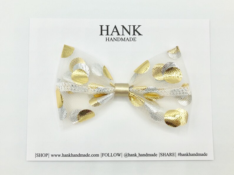 Metallic Gold Hair Bow or Headband Bow for Baby Toddler Girls Medium Hair Bows Newborn Headband Bows Polka Dot Hair Bow