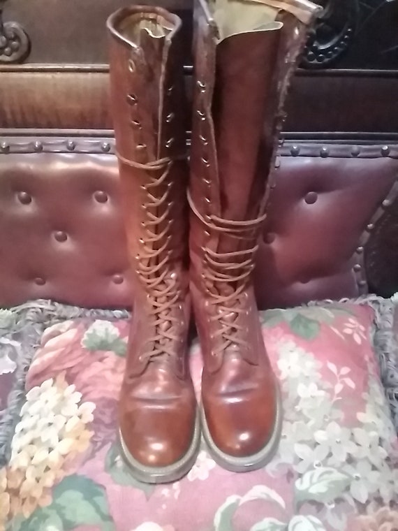 70s Frye Women's Lace Up Tall Boots Size 5 B Made… - image 2