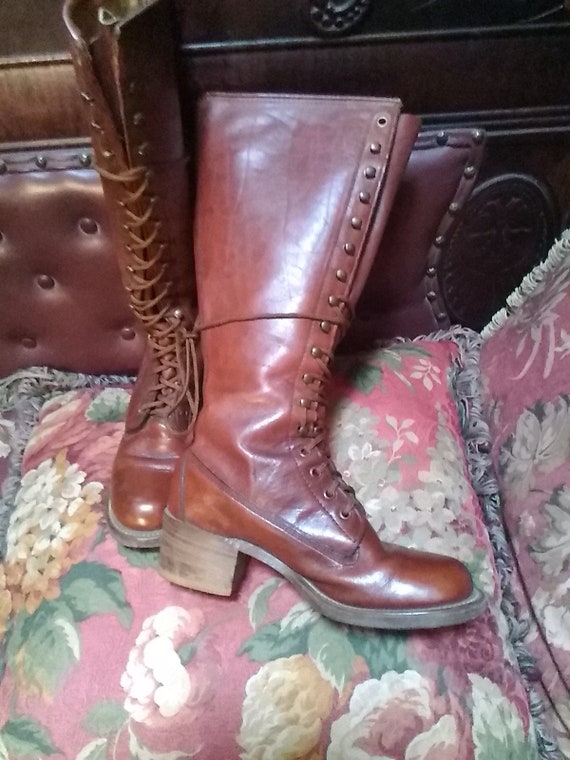 70s Frye Women's Lace Up Tall Boots Size 5 B Made… - image 1