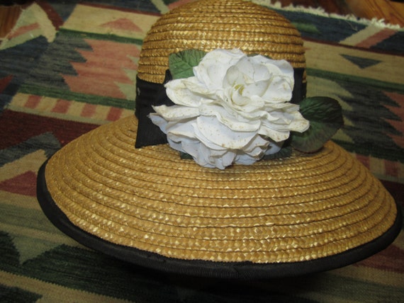 Vintage Straw Hat With Flower