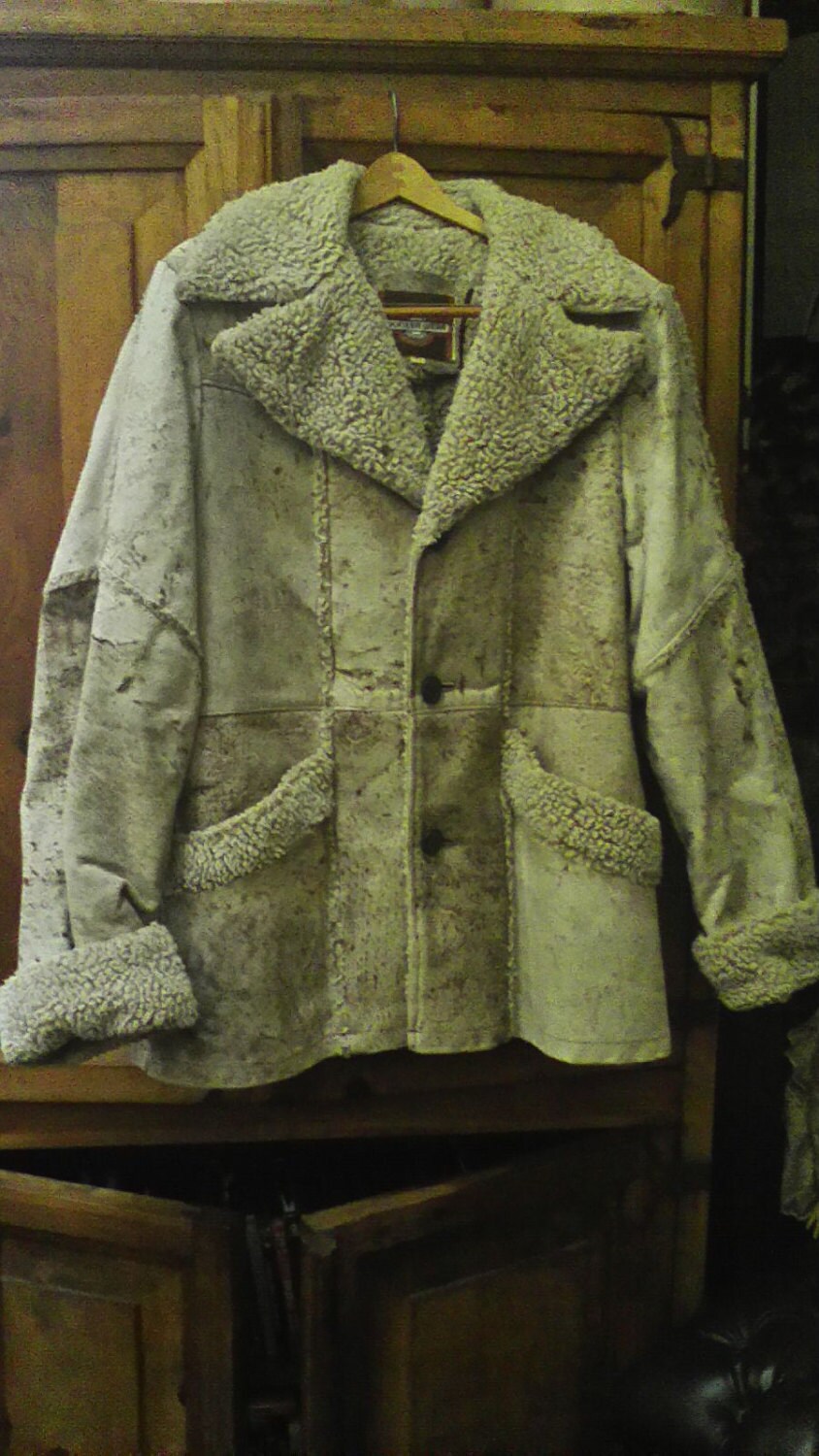 Vtg.pioneer Wear Leather Wool Sherpa Coat /jacket Mens Size 40 
