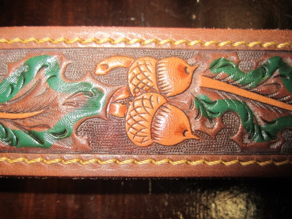Tooled/Hand Painted Leather Belt Size 38