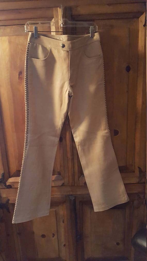 Women's Tan Leather Harley Davidson Pants With Br… - image 1