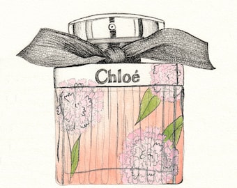 Digital Download Perfume Drawing Chloe Print Pen and Ink with Watercolor Fashion Illustration Print
