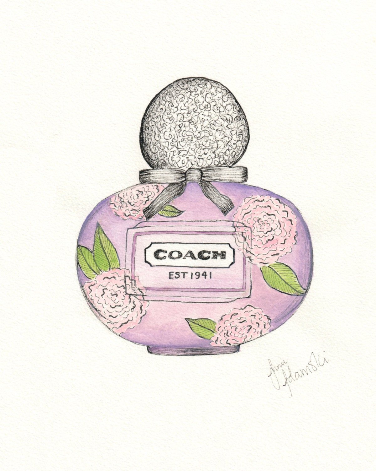 Coach Poppy Flower Drawing Print Pen and Ink With Watercolor - Etsy
