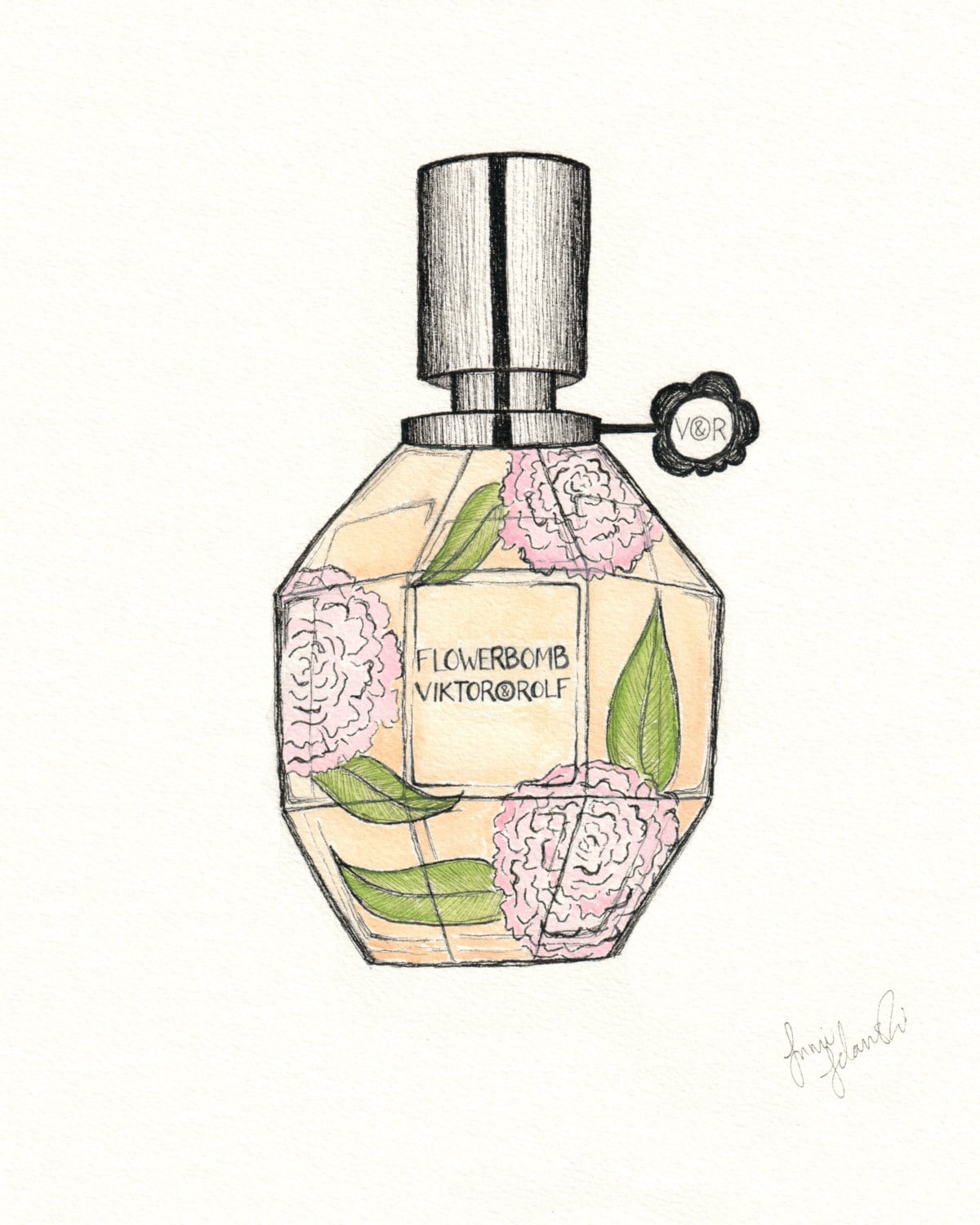 J'adore Dior Perfume Drawing Print Pen and Ink with Watercolor Fashion  Illustration Print