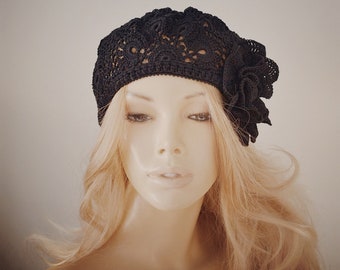 French beret Summer beret French summer beret Crochet hat women Crochet summer beret Summer hats women Lace summer hat Lace cotton beret