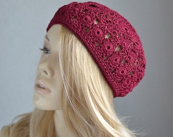 Handmade Crochet Cotton Beret - Women's Summer Hat
