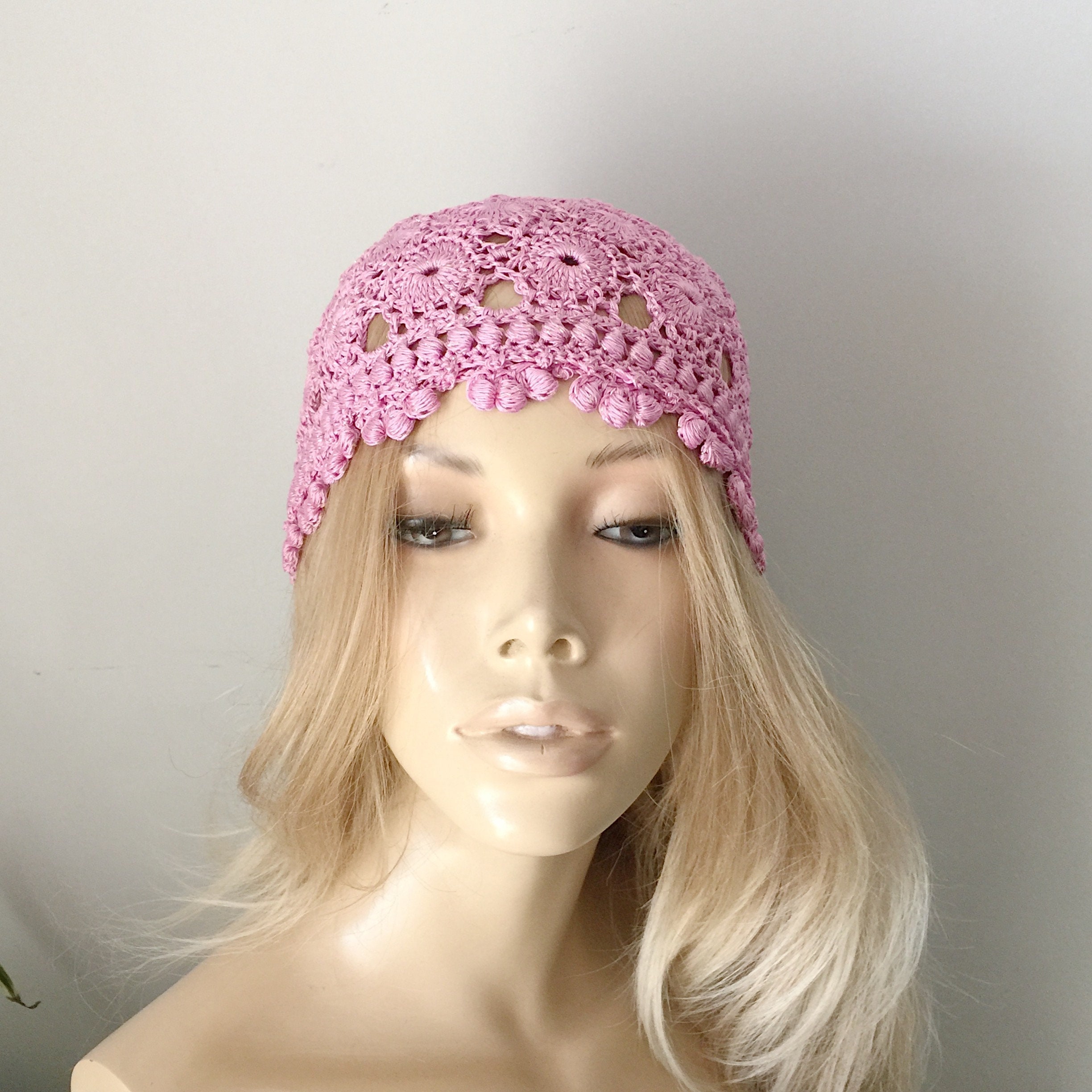 Pink Crochet Juliet Cap: Handmade Cotton Summer Beanie - Etsy display picture 2