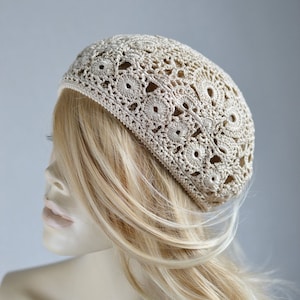 Womens crochet hat Crocheted hat Women's hat beret Summer beret Crochet summer beret Crochet beret Handmade hat Cotton knit hat Lace beret